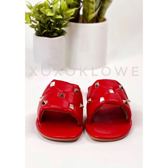 Gold Studded Quilted Wide Band Sandal Slide - Picture 7 of 13